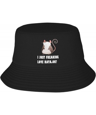 Fashion I Just Freaking Love Rats Ok Hat Unisex Bucket Hat Sun Beach Fisherman Cap Vacation Headwear Black $8.63 Bucket Hats