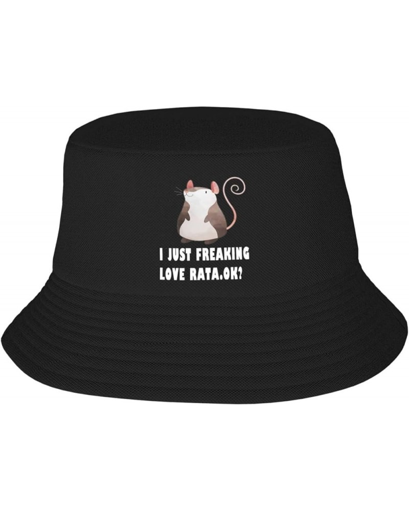 Fashion I Just Freaking Love Rats Ok Hat Unisex Bucket Hat Sun Beach Fisherman Cap Vacation Headwear Black $8.63 Bucket Hats