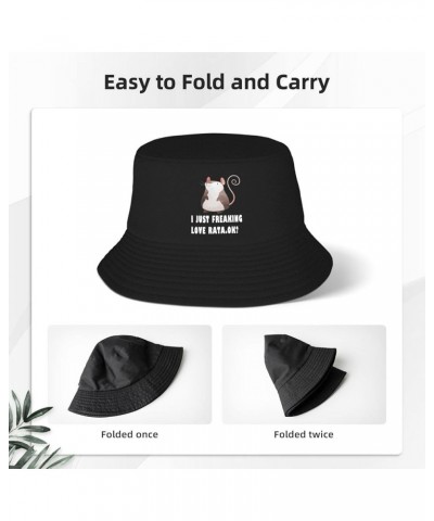 Fashion I Just Freaking Love Rats Ok Hat Unisex Bucket Hat Sun Beach Fisherman Cap Vacation Headwear Black $8.63 Bucket Hats