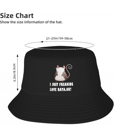 Fashion I Just Freaking Love Rats Ok Hat Unisex Bucket Hat Sun Beach Fisherman Cap Vacation Headwear Black $8.63 Bucket Hats