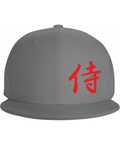 Japanese Kanji Samurai Bushido Flat Brim Cap Unisex Flat Bill Baseball Cap Gray $16.63 Baseball Caps