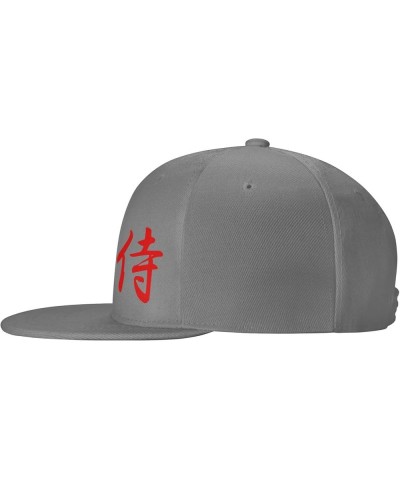 Japanese Kanji Samurai Bushido Flat Brim Cap Unisex Flat Bill Baseball Cap Gray $16.63 Baseball Caps