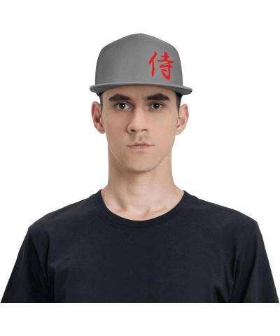 Japanese Kanji Samurai Bushido Flat Brim Cap Unisex Flat Bill Baseball Cap Gray $16.63 Baseball Caps