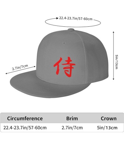 Japanese Kanji Samurai Bushido Flat Brim Cap Unisex Flat Bill Baseball Cap Gray $16.63 Baseball Caps