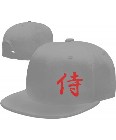 Japanese Kanji Samurai Bushido Flat Brim Cap Unisex Flat Bill Baseball Cap Gray $16.63 Baseball Caps