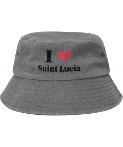 I Love Saint Lucia Bucket Hat for Women Men Summer Travel Sun Hat Outdoor Cap Funny Bucket Hats Gray $12.73 Bucket Hats