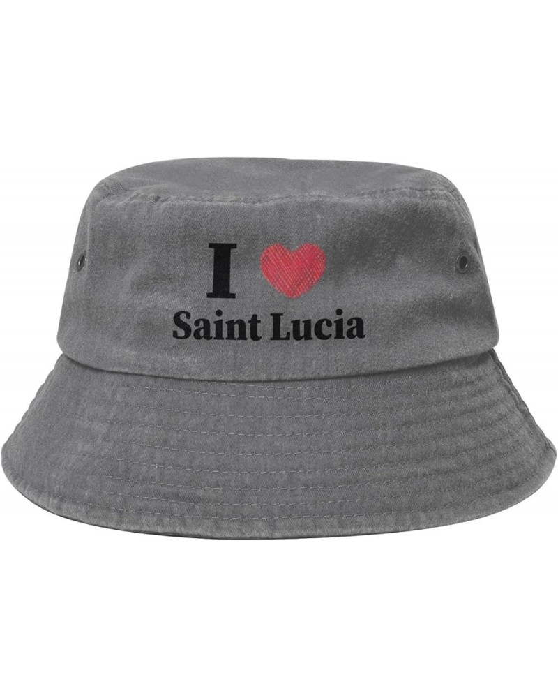 I Love Saint Lucia Bucket Hat for Women Men Summer Travel Sun Hat Outdoor Cap Funny Bucket Hats Gray $12.73 Bucket Hats