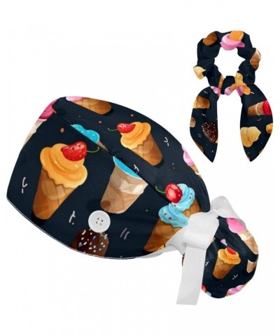 Scrub Cap Nurse Doctor Hat Ice Cream Medical Hat with Buttons Bowknot Hair Bow Tie Color 1 $11.20 Skullies & Beanies