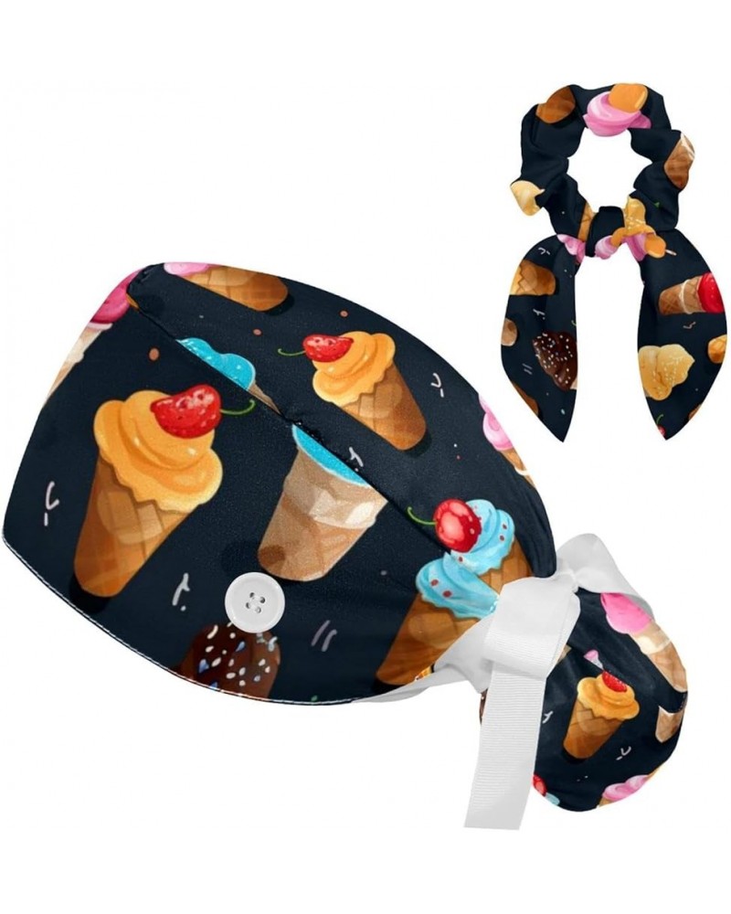 Scrub Cap Nurse Doctor Hat Ice Cream Medical Hat with Buttons Bowknot Hair Bow Tie Color 1 $11.20 Skullies & Beanies