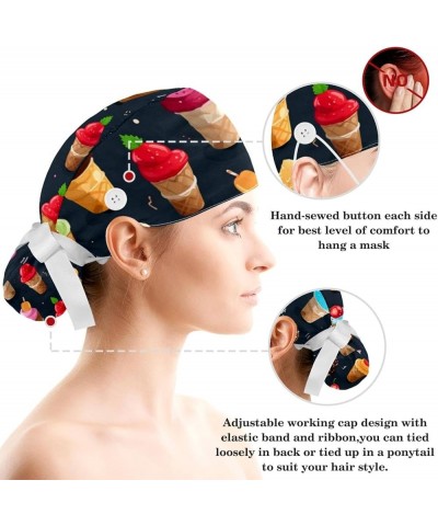 Scrub Cap Nurse Doctor Hat Ice Cream Medical Hat with Buttons Bowknot Hair Bow Tie Color 1 $11.20 Skullies & Beanies