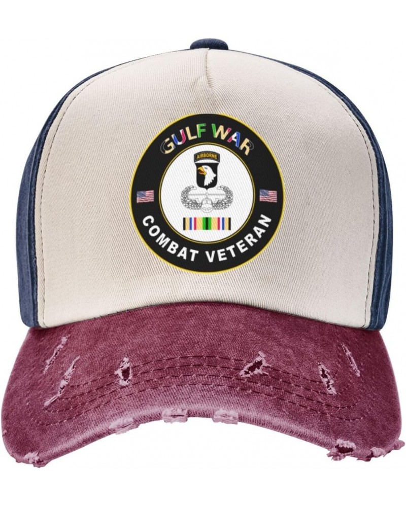 101st Airborne Division Gulf Combat Veteran Upgrade Style with Adjustable Cotton Baseball Caps Navy and Red $17.45 Baseball Caps