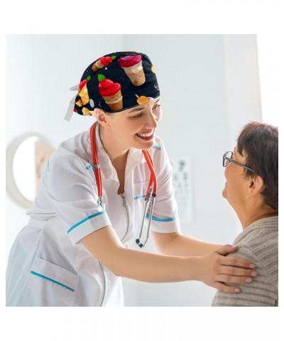 Scrub Cap Nurse Doctor Hat Ice Cream Medical Hat with Buttons Bowknot Hair Bow Tie Color 1 $11.20 Skullies & Beanies