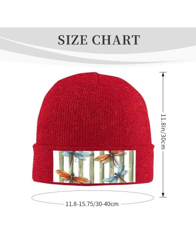 Dragonfly Fence Print Knit Beanie for Women Men Casual Knit Hat Winter Knit Cuffed Beanie Soft Hat Red $13.05 Skullies & Beanies