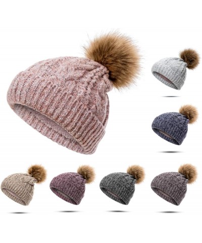 Winter Women Thickening Warm Hat Hair Ball Cap Plus Velvet Cotton Knit Cap Girls E $12.00 Skullies & Beanies