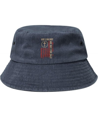 Retro God's Children are Not for Sale Ameria Flag Packable Cotton Bucket Sun Hat for Women Men Fisherman Cap Navy Blue $10.78...