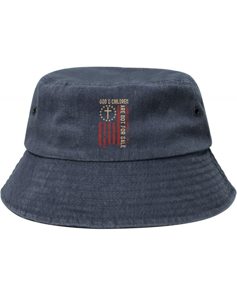 Retro God's Children are Not for Sale Ameria Flag Packable Cotton Bucket Sun Hat for Women Men Fisherman Cap Navy Blue $10.78...