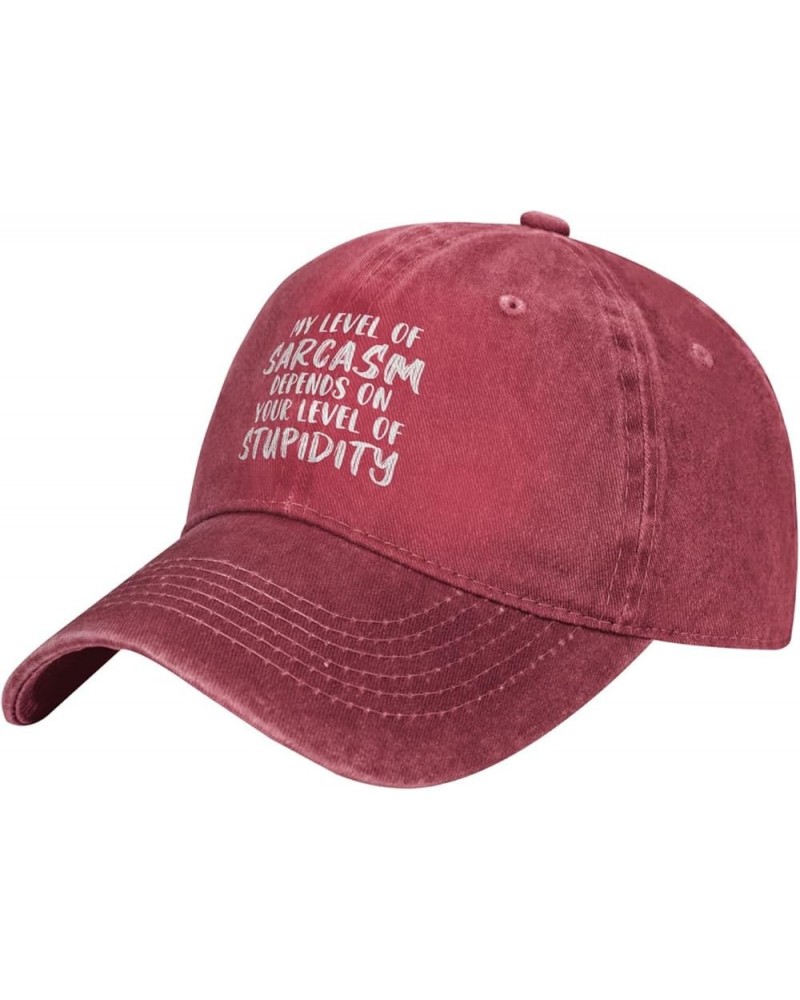 My Level of Sarcasm Depends On Your Level of Stupidity Unisex Baseball Hat Vintage Dad Hat Adjustable,Black Red $11.07 Baseba...