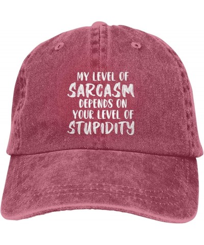 My Level of Sarcasm Depends On Your Level of Stupidity Unisex Baseball Hat Vintage Dad Hat Adjustable,Black Red $11.07 Baseba...