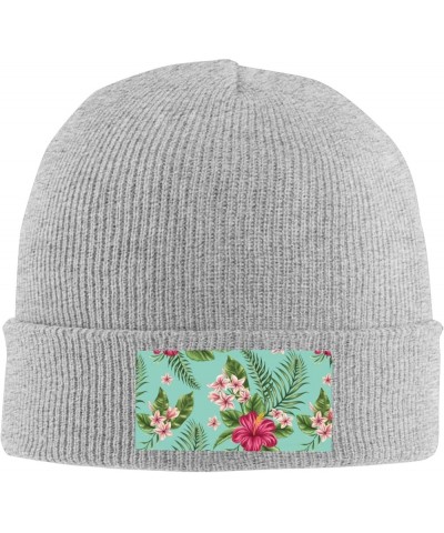 Hawaiian Tropical Leaves Flowers Print Leisure Knitted Hat Warm Hat for Men Women & Kids& Elastic Daily Hat Beanie Cap Gray $...