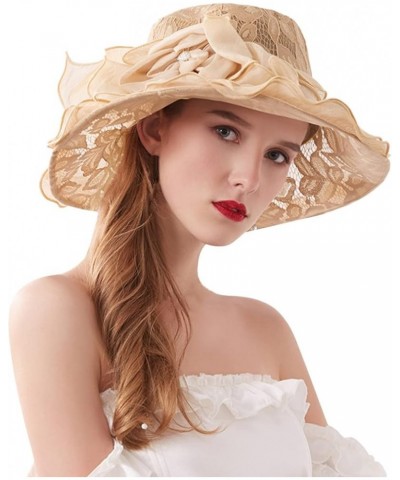 Womens Summer Dress Hat Wide Leaf Flower Bridal Shower Hat Sun Hats Beach Hat Boar Hat Khaki-b $10.16 Sun Hats