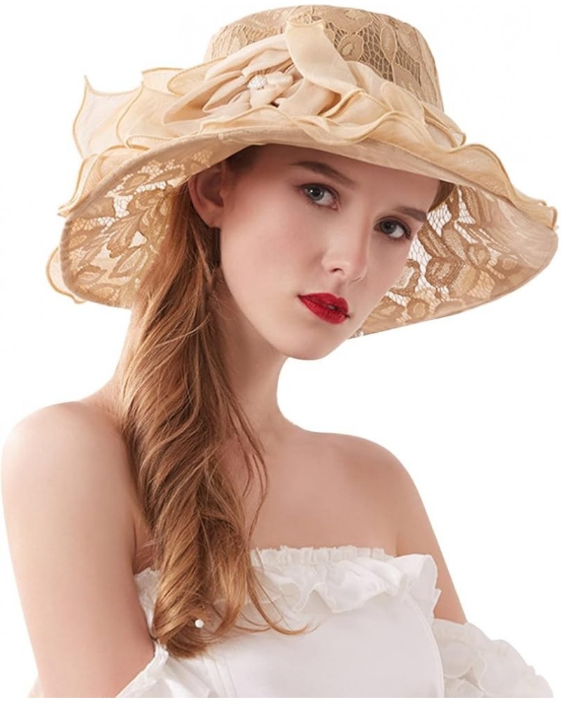 Womens Summer Dress Hat Wide Leaf Flower Bridal Shower Hat Sun Hats Beach Hat Boar Hat Khaki-b $10.16 Sun Hats