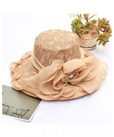 Womens Summer Dress Hat Wide Leaf Flower Bridal Shower Hat Sun Hats Beach Hat Boar Hat Khaki-b $10.16 Sun Hats