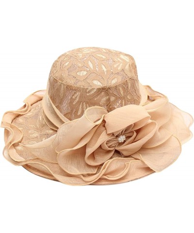 Womens Summer Dress Hat Wide Leaf Flower Bridal Shower Hat Sun Hats Beach Hat Boar Hat Khaki-b $10.16 Sun Hats