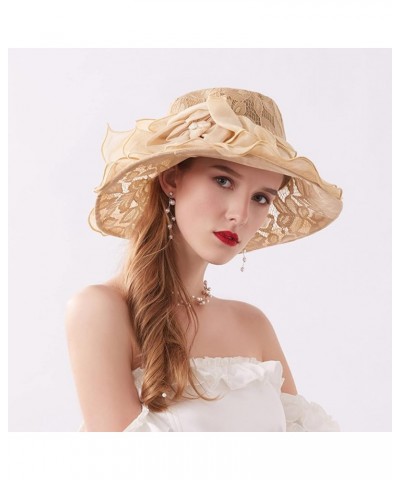 Womens Summer Dress Hat Wide Leaf Flower Bridal Shower Hat Sun Hats Beach Hat Boar Hat Khaki-b $10.16 Sun Hats