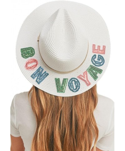 Women's Fashion Sequin Letter Sun Panama Hat Bon Voyage White $16.33 Sun Hats