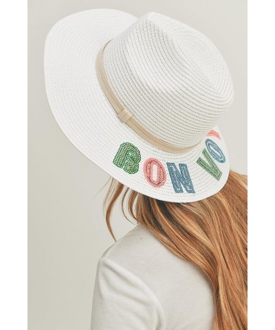 Women's Fashion Sequin Letter Sun Panama Hat Bon Voyage White $16.33 Sun Hats