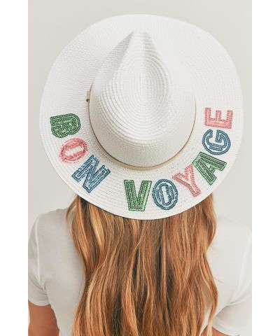 Women's Fashion Sequin Letter Sun Panama Hat Bon Voyage White $16.33 Sun Hats