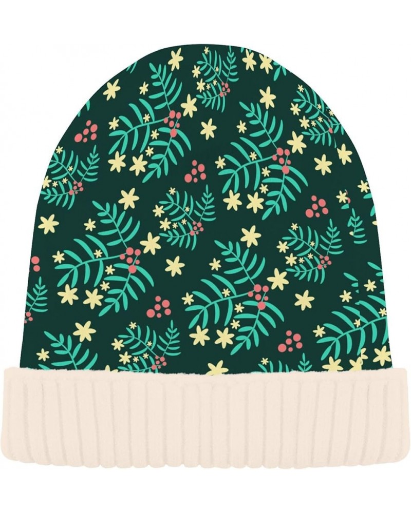 Seamless Flower Background Beanie and Hat Unisex Winter Beanie Hat White Windproof Adults Teens Kids Winter caps Flowers on D...