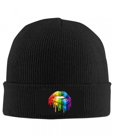 LGBT Rainbow Lip Gay Pride Cozy Knitted Beanie Hat - Stylish Winter Headwear Acrylic Ideal for All Ages Black $11.89 Skullies...