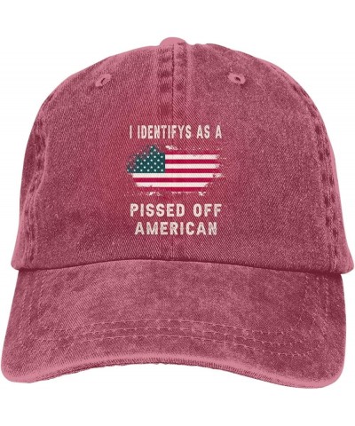 I Identifys As A Pissed Off American Hat Black Cowboy Hats Vintage Cotton Washed Baseball Caps for Men Women Dad Hats Red $11...