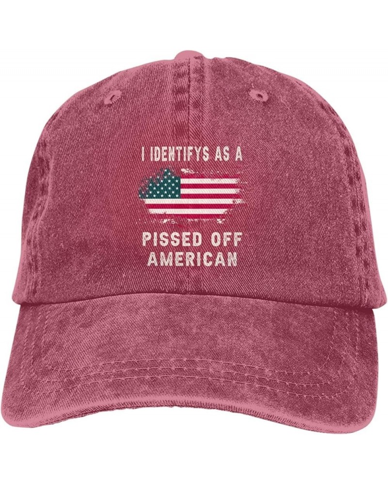 I Identifys As A Pissed Off American Hat Black Cowboy Hats Vintage Cotton Washed Baseball Caps for Men Women Dad Hats Red $11...