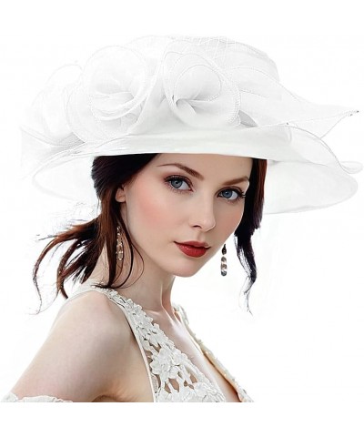 Women Kentucky Derby Organza Fascinator Floral Veil Mesh Sun Hat Church Hat for Bridal Wedding Cocktail Party Nk4-white $10.8...