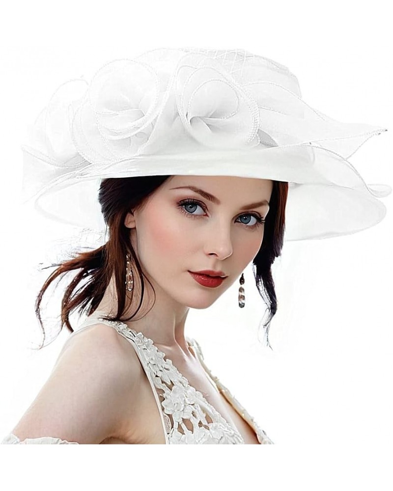 Women Kentucky Derby Organza Fascinator Floral Veil Mesh Sun Hat Church Hat for Bridal Wedding Cocktail Party Nk4-white $10.8...