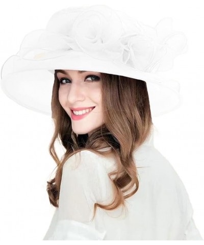 Women Kentucky Derby Organza Fascinator Floral Veil Mesh Sun Hat Church Hat for Bridal Wedding Cocktail Party Nk4-white $10.8...