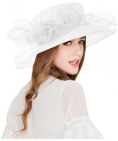 Women Kentucky Derby Organza Fascinator Floral Veil Mesh Sun Hat Church Hat for Bridal Wedding Cocktail Party Nk4-white $10.8...