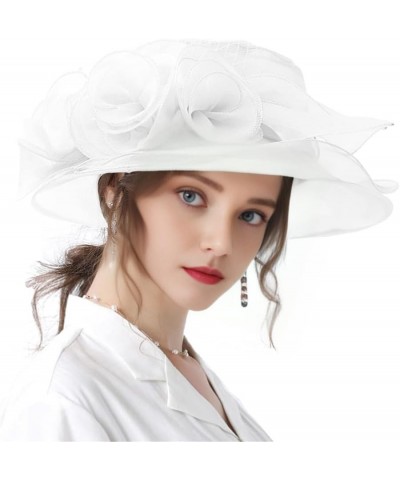 Women Kentucky Derby Organza Fascinator Floral Veil Mesh Sun Hat Church Hat for Bridal Wedding Cocktail Party Nk4-white $10.8...