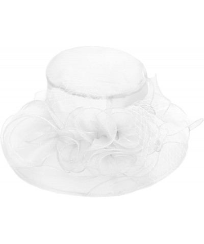 Women Kentucky Derby Organza Fascinator Floral Veil Mesh Sun Hat Church Hat for Bridal Wedding Cocktail Party Nk4-white $10.8...