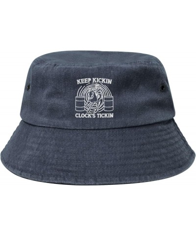 Keep Kickin Clocks Tickin Washed Denim Bucket Cap Fisherman Sunhat Vintage Wide Brim Walking Cowboy Hat Navy Blue $12.79 Buck...