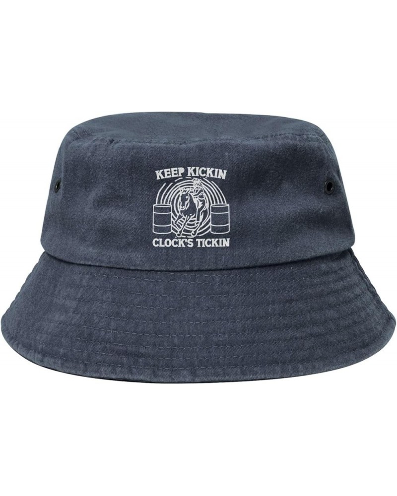 Keep Kickin Clocks Tickin Washed Denim Bucket Cap Fisherman Sunhat Vintage Wide Brim Walking Cowboy Hat Navy Blue $12.79 Buck...