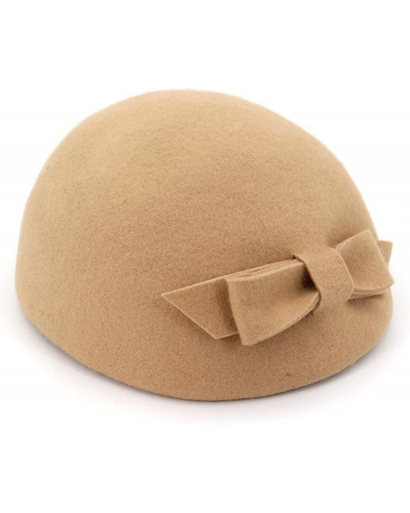 Berets for Women Wool Elegant Fedora Hat Ladies Bowknot British Solid Wedding Autumn Winter Classic Artist Cap Beige $13.63 B...