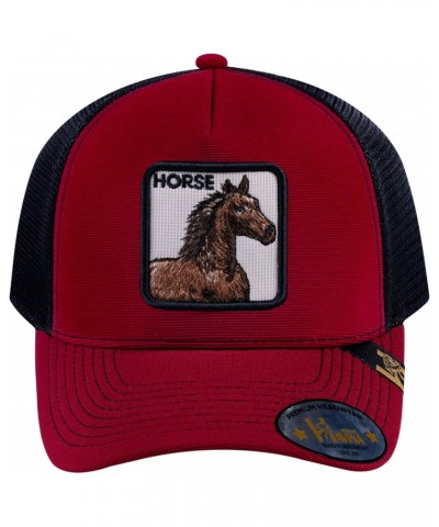 V2 Embroidered The Horse - 5 Panel Trucker Hat - Burgundy/Black $24.74 Baseball Caps