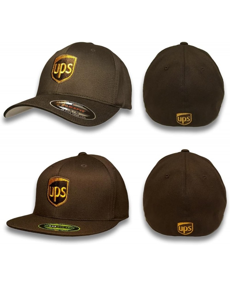 Brown United Parcel Service Embroidered Front & Back Fitted Flexfit Brown Baseball Cap Hat Flat Brim $25.47 Baseball Caps