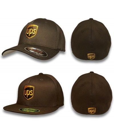 Brown United Parcel Service Embroidered Front & Back Fitted Flexfit Brown Baseball Cap Hat Flat Brim $25.47 Baseball Caps