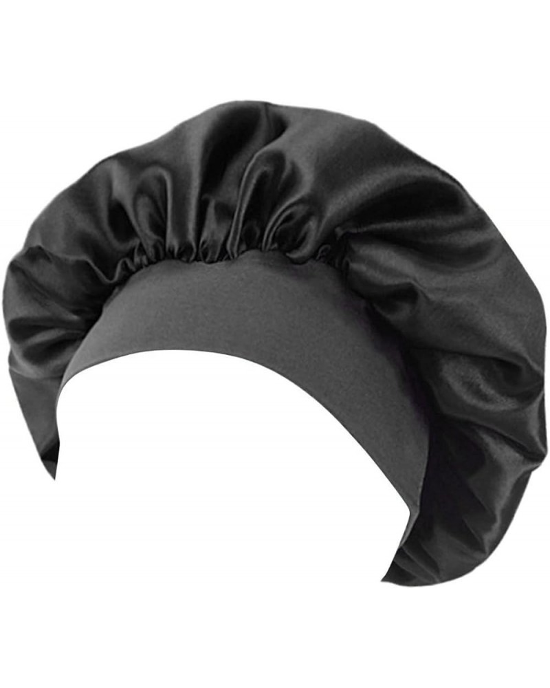 Women Braid Hat Fashion Muslim Ruffle Cancer Wrap Cap Sleep Caps Satin Lined Hair Bonnets Turban Cap Black $5.98 Rain Hats