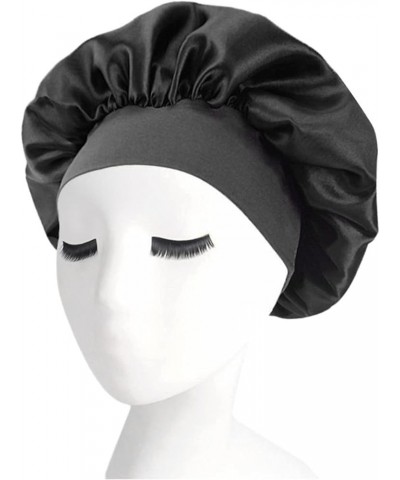 Women Braid Hat Fashion Muslim Ruffle Cancer Wrap Cap Sleep Caps Satin Lined Hair Bonnets Turban Cap Black $5.98 Rain Hats