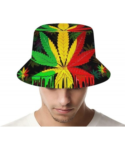 Unisex Bone Pattern Bucket Hat Fisherman Cap Outdoor Sun Protection, Summer Sun Hat for Women Men Rasta Leaf Art $9.86 Bucket...